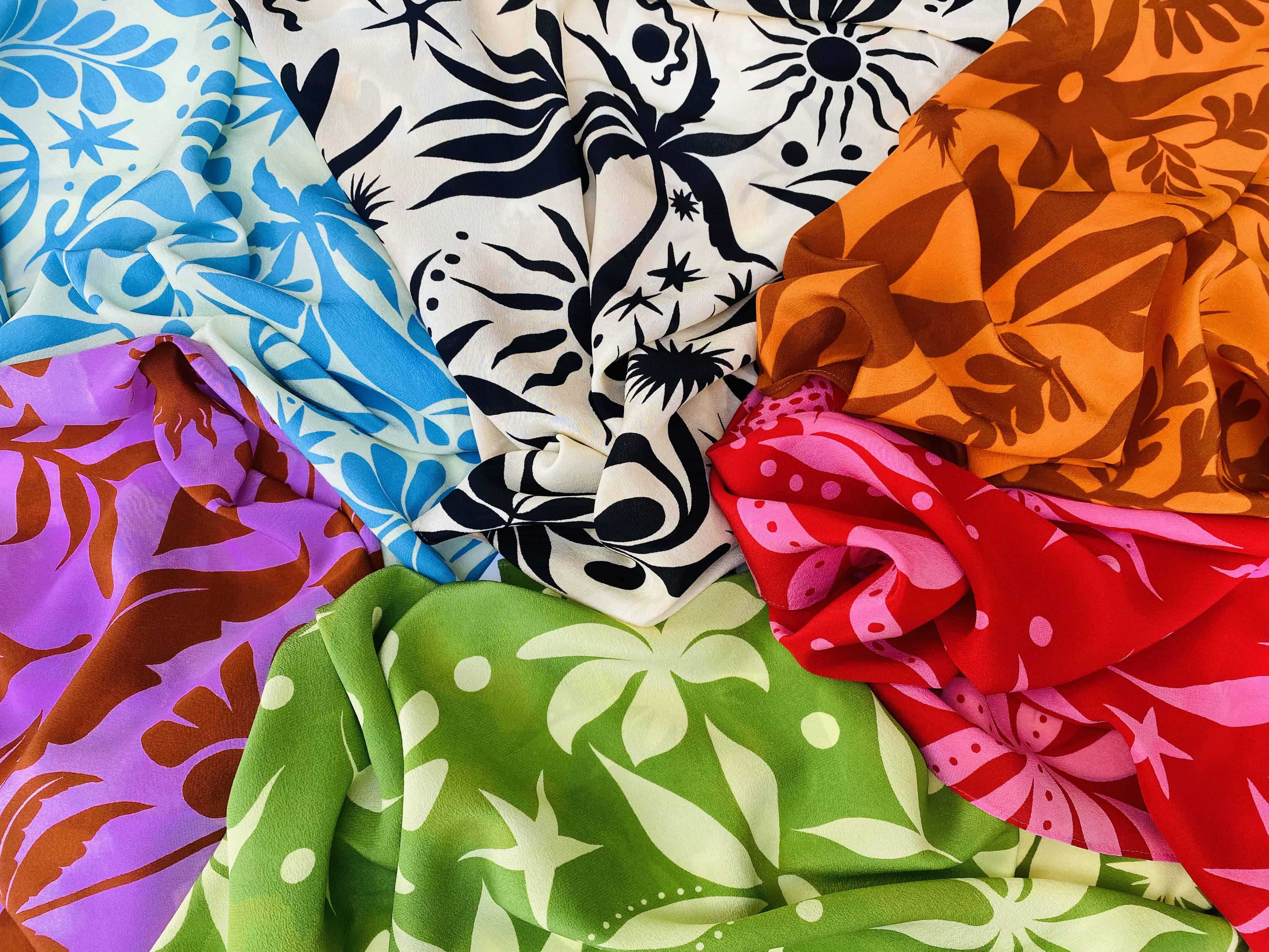 Colourful block print effect fabric arrangement